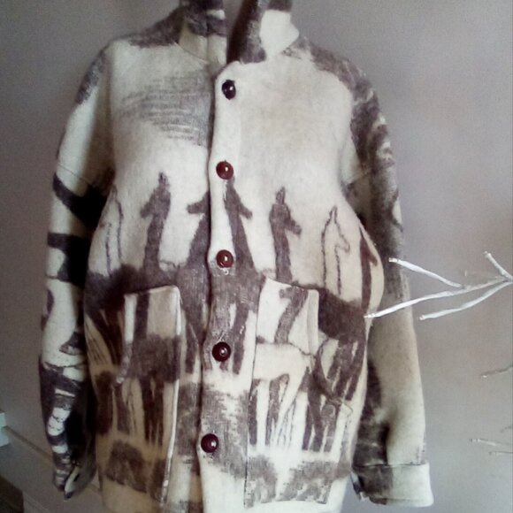 VTG Women's Icelandic Jacket  With Hood   Llama's And Sun Pattern Sz M/L - Picture 8 of 12